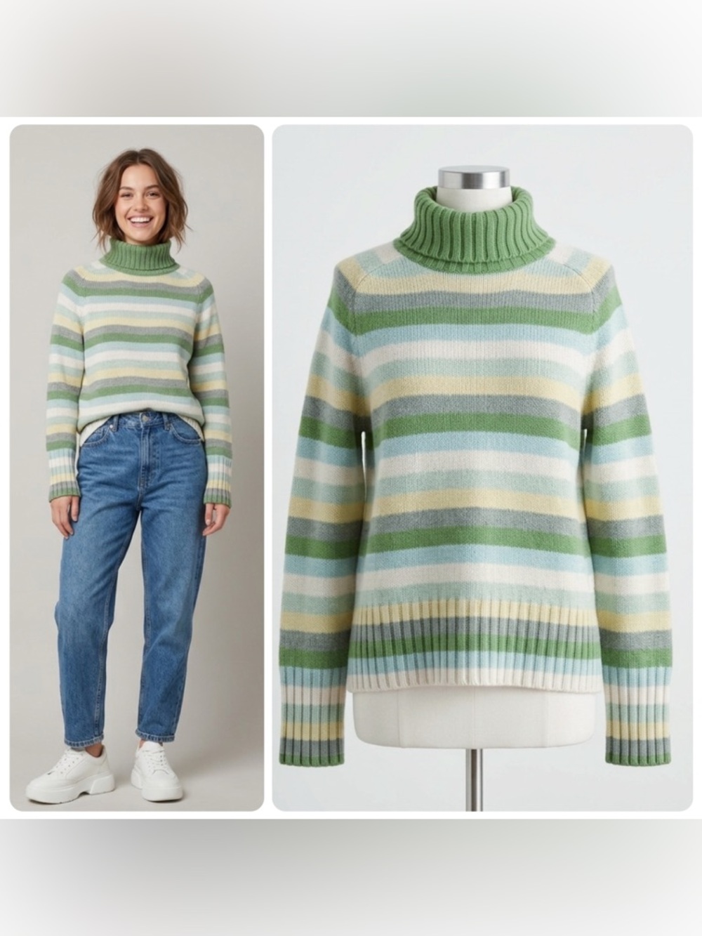 GAP 2003 Y2K Striped Turtleneck Sweater Green Multicolor Stripe Wool Blend XL - Picture 13 of 13